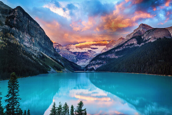 Sunrise at Lake Louise. Banff National Park by Wendy Dunn
